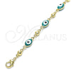 Pulsera Elegante 03.213.0033.5.08 Oro Laminado, Diseño de Ojo Griego, Esmaltado Verde, Tono Dorado (06 MM Thickness, 8 Inches Length)