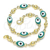Pulsera Elegante 03.213.0033.5.08 Oro Laminado, Diseño de Ojo Griego, Esmaltado Verde, Tono Dorado (06 MM Thickness, 8 Inches Length)