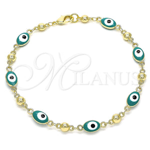Pulsera Elegante 03.213.0033.5.08 Oro Laminado, Diseño de Ojo Griego, Esmaltado Verde, Tono Dorado (06 MM Thickness, 8 Inches Length)