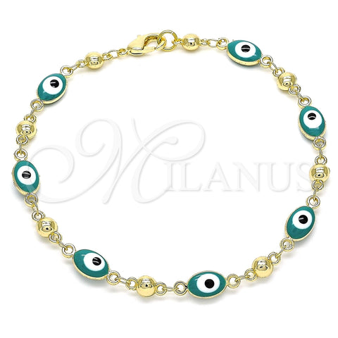 Pulsera Elegante 03.213.0033.5.08 Oro Laminado, Diseño de Ojo Griego, Esmaltado Verde, Tono Dorado (06 MM Thickness, 8 Inches Length)