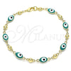 Pulsera Elegante 03.213.0033.5.08 Oro Laminado, Diseño de Ojo Griego, Esmaltado Verde, Tono Dorado (06 MM Thickness, 8 Inches Length)