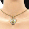 Dije Religioso 05.253.0123 Oro Laminado, Diseño de Guadalupe y Corazón, con Blanca Zirconia Cubica, Pulido, Tono Dorado