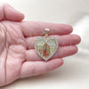 Dije Religioso 05.253.0123 Oro Laminado, Diseño de Guadalupe y Corazón, con Blanca Zirconia Cubica, Pulido, Tono Dorado