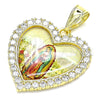 Dije Religioso 05.253.0123 Oro Laminado, Diseño de Guadalupe y Corazón, con Blanca Zirconia Cubica, Pulido, Tono Dorado