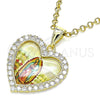 Dije Religioso 05.253.0123 Oro Laminado, Diseño de Guadalupe y Corazón, con Blanca Zirconia Cubica, Pulido, Tono Dorado