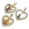 Dije Religioso 05.253.0123 Oro Laminado, Diseño de Guadalupe y Corazón, con Blanca Zirconia Cubica, Pulido, Tono Dorado