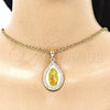 Dije Religioso 05.253.0125 Oro Laminado, Diseño de Guadalupe y Gota, con Blanca Zirconia Cubica, Pulido, Tono Dorado