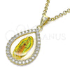 Dije Religioso 05.253.0125 Oro Laminado, Diseño de Guadalupe y Gota, con Blanca Zirconia Cubica, Pulido, Tono Dorado