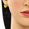 Arete Dormilona 02.213.0231 Oro Laminado, Diseño de Corazón y Gota, con Amarillo Zirconia Cubica, Pulido, Tono Dorado