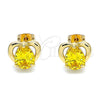 Arete Dormilona 02.213.0231 Oro Laminado, Diseño de Corazón y Gota, con Amarillo Zirconia Cubica, Pulido, Tono Dorado