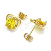 Arete Dormilona 02.213.0231 Oro Laminado, Diseño de Corazón y Gota, con Amarillo Zirconia Cubica, Pulido, Tono Dorado