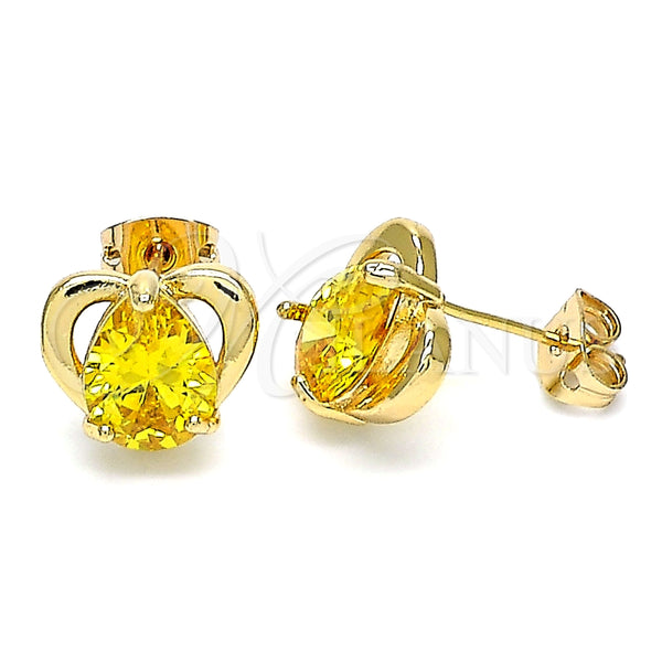 Arete Dormilona 02.213.0231 Oro Laminado, Diseño de Corazón y Gota, con Amarillo Zirconia Cubica, Pulido, Tono Dorado