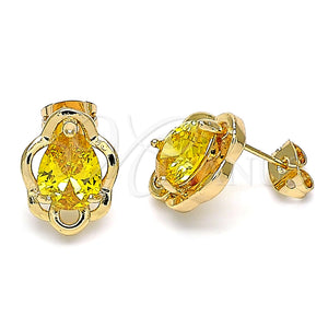 Arete Dormilona 02.213.0232 Oro Laminado, Diseño de Gota, con Amarillo Zirconia Cubica, Pulido, Tono Dorado