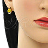 Arete Dormilona 02.213.0234.1 Oro Laminado, Diseño de Gota, con Amarillo Zirconia Cubica, Pulido, Tono Dorado