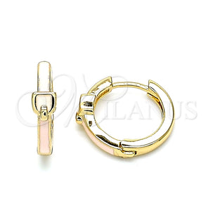 Argolla Huggie 02.213.0236.15 Oro Laminado, Diseño de Hebilla del Cinturón, Esmaltado Rosado, Tono Dorado