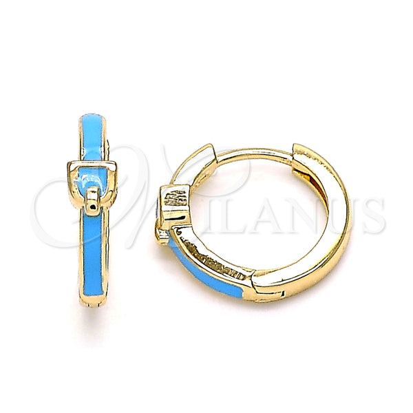 Argolla Huggie 02.213.0236.1.15 Oro Laminado, Diseño de Hebilla del Cinturón, Esmaltado Azul, Tono Dorado