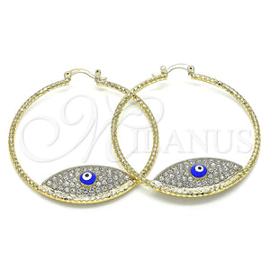 Argolla Grande 02.380.0074.50 Oro Laminado, Diseño de Ojo Griego, con Blanca Cristal, Esmaltado Azul, Tono Dorado