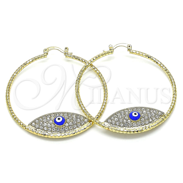 Argolla Grande 02.380.0074.50 Oro Laminado, Diseño de Ojo Griego, con Blanca Cristal, Esmaltado Azul, Tono Dorado