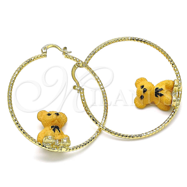 Argolla Grande 02.380.0075.50 Oro Laminado, Diseño de Osito, Resinado Amarillo, Tono Dorado