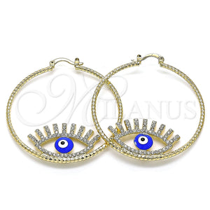 Argolla Grande 02.380.0076.1.50 Oro Laminado, Diseño de Ojo Griego, con Blanca Cristal, Esmaltado Azul, Tono Dorado
