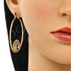 Argolla Grande 02.380.0077.50 Oro Laminado, Diseño de Ojo Griego, con Blanca Cristal, Esmaltado Azul, Tono Dorado
