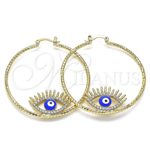Argolla Grande 02.380.0077.50 Oro Laminado, Diseño de Ojo Griego, con Blanca Cristal, Esmaltado Azul, Tono Dorado