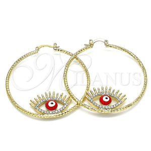 Argolla Grande 02.380.0077.1.50 Oro Laminado, Diseño de Ojo Griego, con Blanca Cristal, Esmaltado Rojo, Tono Dorado