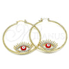 Argolla Grande 02.380.0077.1.50 Oro Laminado, Diseño de Ojo Griego, con Blanca Cristal, Esmaltado Rojo, Tono Dorado