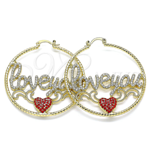 Argolla Grande 02.380.0080.50 Oro Laminado, Diseño de Con Nombre y Corazón, con Blanca and Granate Cristal, Diamantado, Tono Dorado