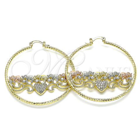 Argolla Grande 02.380.0081.50 Oro Laminado, Diseño de Elefante y Corazón, con Blanca Cristal, Diamantado, Tres Tonos