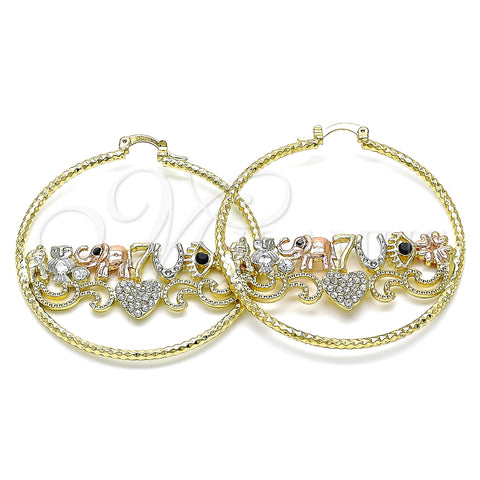 Argolla Grande 02.380.0082.50 Oro Laminado, Diseño de Búho y Elefante, con Blanca and Negro Cristal, Diamantado, Tres Tonos