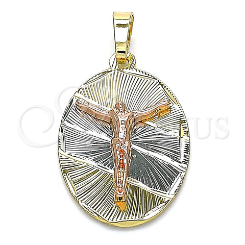 Dije Religioso 05.380.0121 Oro Laminado, Diseño de Jesus, Diamantado, Tres Tonos