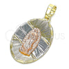 Dije Religioso 05.380.0122 Oro Laminado, Diseño de Guadalupe, Diamantado, Tres Tonos