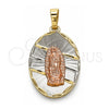 Dije Religioso 05.380.0122 Oro Laminado, Diseño de Guadalupe, Diamantado, Tres Tonos