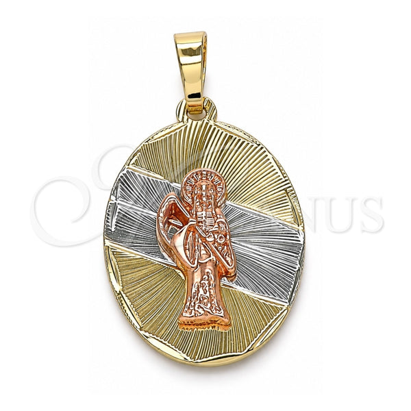 Dije Religioso 05.380.0123 Oro Laminado, Diseño de Santa Muerte, Diamantado, Tres Tonos