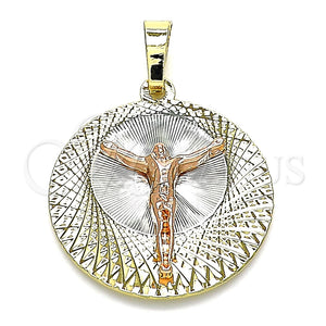 Dije Religioso 05.380.0126 Oro Laminado, Diseño de Jesus, Diamantado, Tres Tonos