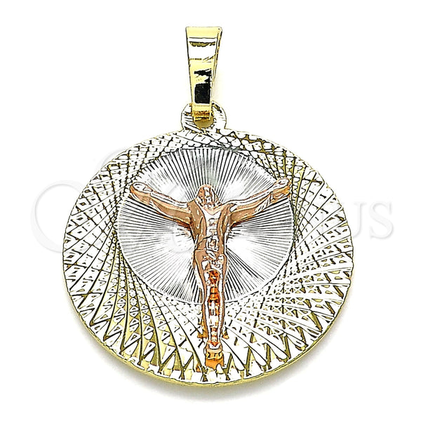 Dije Religioso 05.380.0126 Oro Laminado, Diseño de Jesus, Diamantado, Tres Tonos