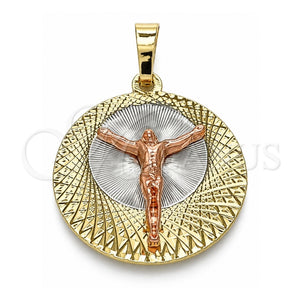 Dije Religioso 05.380.0126 Oro Laminado, Diseño de Jesus, Diamantado, Tres Tonos