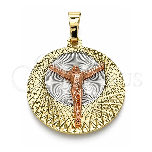 Dije Religioso 05.380.0126 Oro Laminado, Diseño de Jesus, Diamantado, Tres Tonos