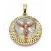 Dije Religioso 05.380.0126 Oro Laminado, Diseño de Jesus, Diamantado, Tres Tonos