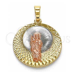 Dije Religioso 05.380.0129 Oro Laminado, Diseño de San Judas, Diamantado, Tres Tonos