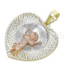 Dije Religioso 05.380.0130 Oro Laminado, Diseño de Divino Niño y Corazón, Diamantado, Tres Tonos