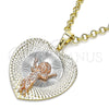 Dije Religioso 05.380.0130 Oro Laminado, Diseño de Divino Niño y Corazón, Diamantado, Tres Tonos