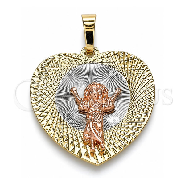 Dije Religioso 05.380.0130 Oro Laminado, Diseño de Divino Niño y Corazón, Diamantado, Tres Tonos