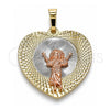 Dije Religioso 05.380.0130 Oro Laminado, Diseño de Divino Niño y Corazón, Diamantado, Tres Tonos