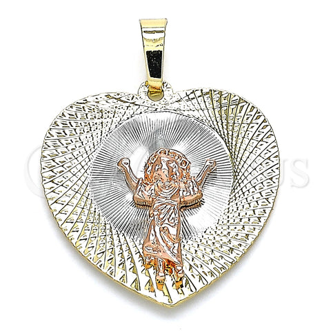 Dije Religioso 05.380.0130 Oro Laminado, Diseño de Divino Niño y Corazón, Diamantado, Tres Tonos