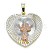 Dije Religioso 05.380.0130 Oro Laminado, Diseño de Divino Niño y Corazón, Diamantado, Tres Tonos