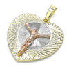 Dije Religioso 05.380.0131 Oro Laminado, Diseño de Jesus y Corazón, Diamantado, Tres Tonos