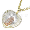 Dije Religioso 05.380.0132 Oro Laminado, Diseño de Guadalupe y Corazón, Diamantado, Tres Tonos