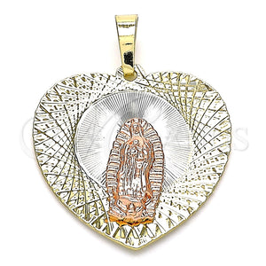 Dije Religioso 05.380.0132 Oro Laminado, Diseño de Guadalupe y Corazón, Diamantado, Tres Tonos